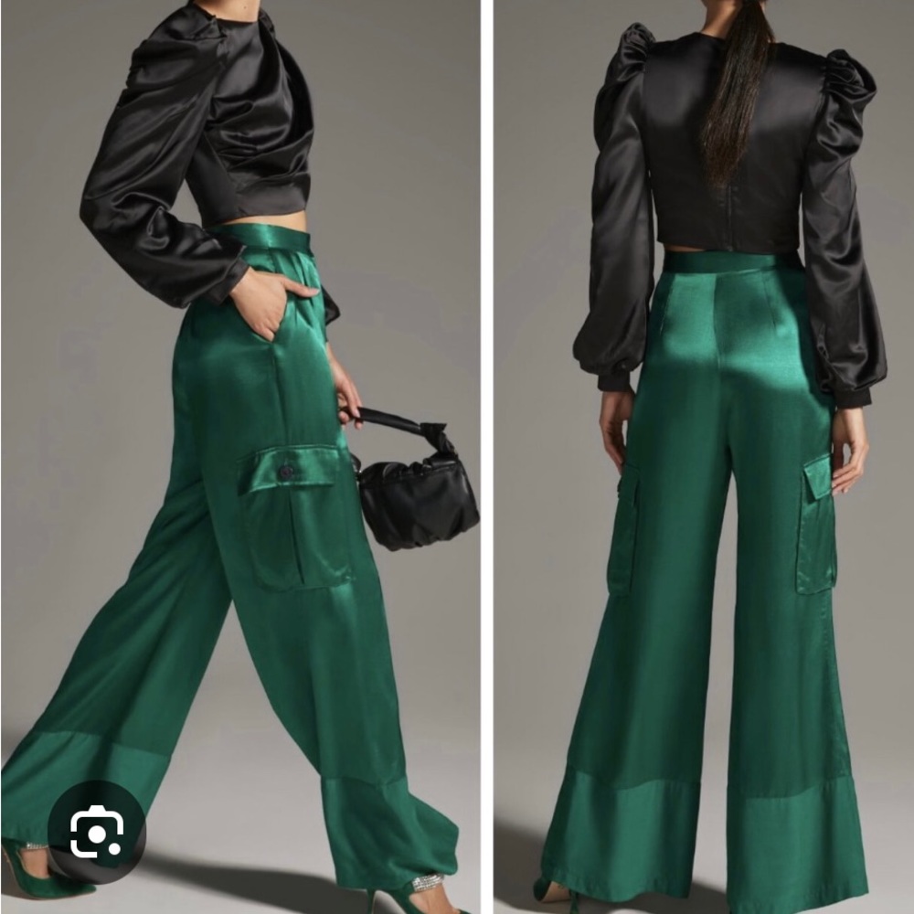 Corey Lynn Calter green satin cargo pants.  In a size M.